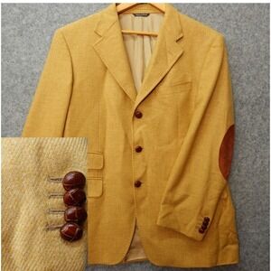 Italian Cashmere Tweed Elbow Patch Sport Coat Mens 40R M Gold VTG Slim TOMBOLINI